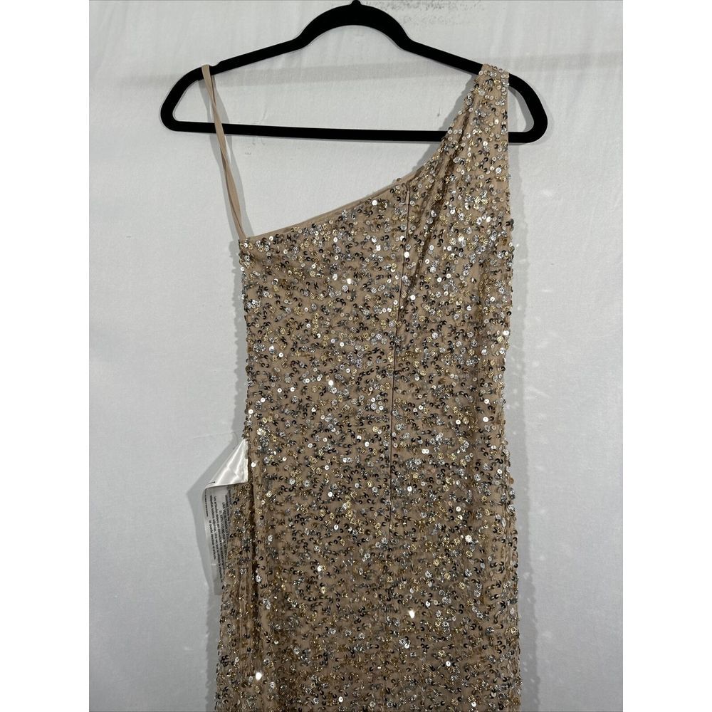 NEW $338 Mac‎ Duggal [ 0 ] Sequin One Shoulder Gown 10729  Nude Gold #S1145 - Picture 14 of 15